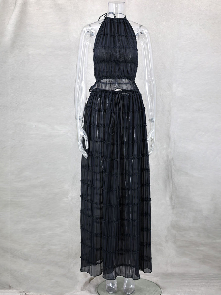 Textured Halter Neck Crop Top And Long Skirt 2 Piece Co-ord Set For Beach 2026