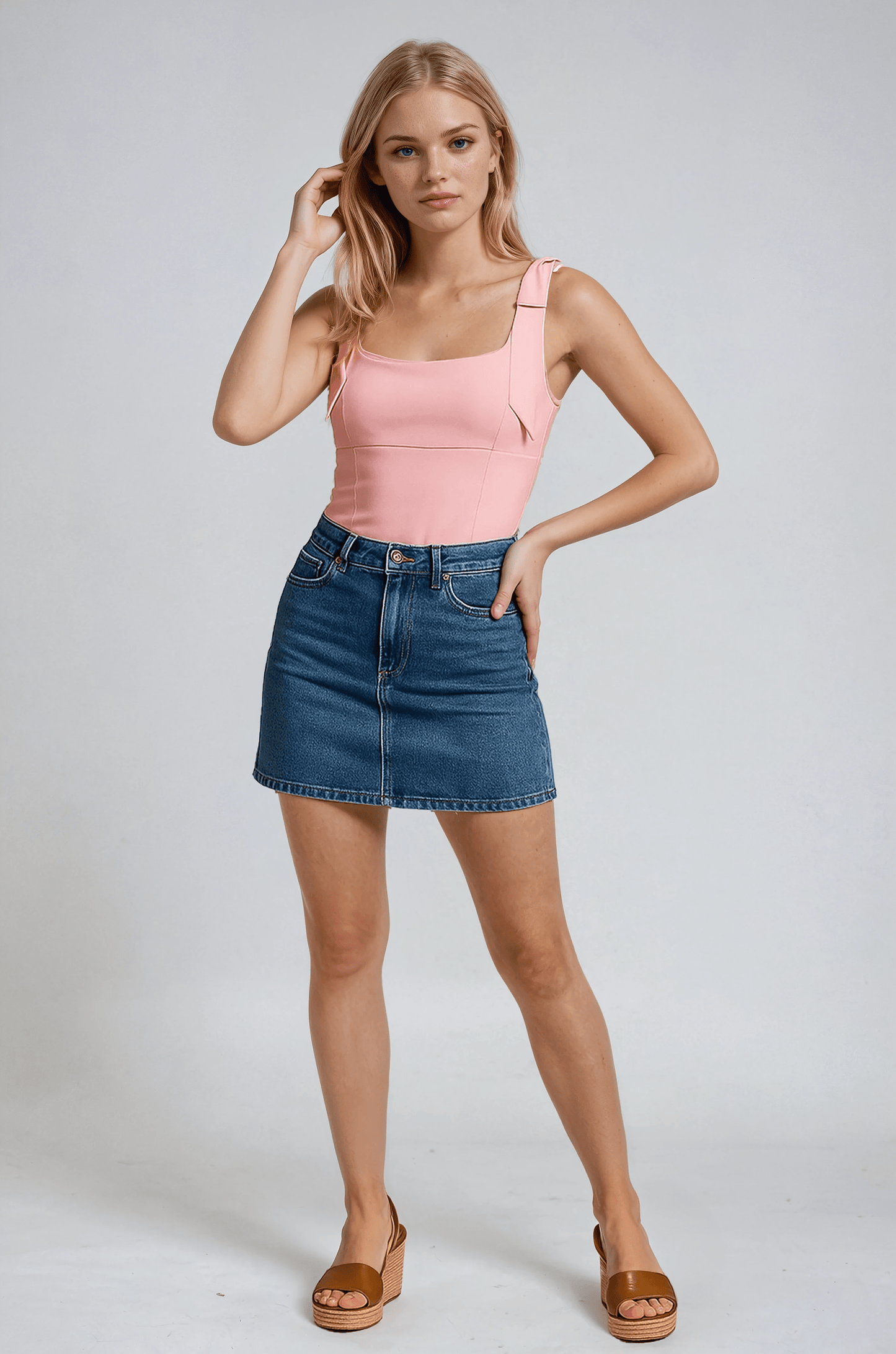 Maison Structured Cami Top | Square Neck Bow Detail Slim Fit