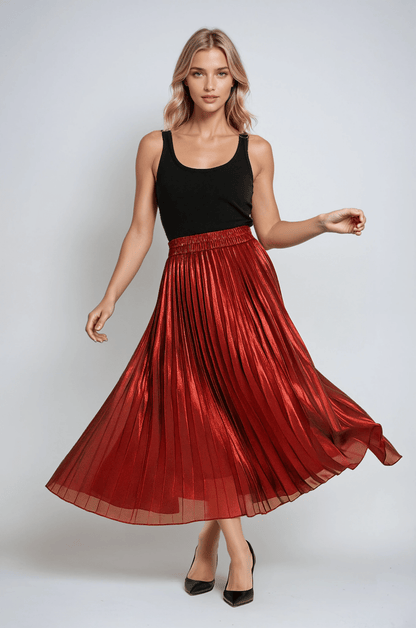 Étoile Pleated Maxi Skirt | High Waist Metallic Finish Fluid Silhouette
