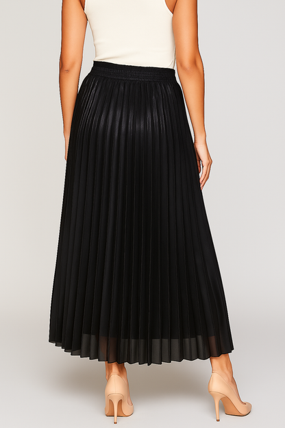 Étoile Pleated Maxi Skirt | High Waist Metallic Finish Fluid Silhouette