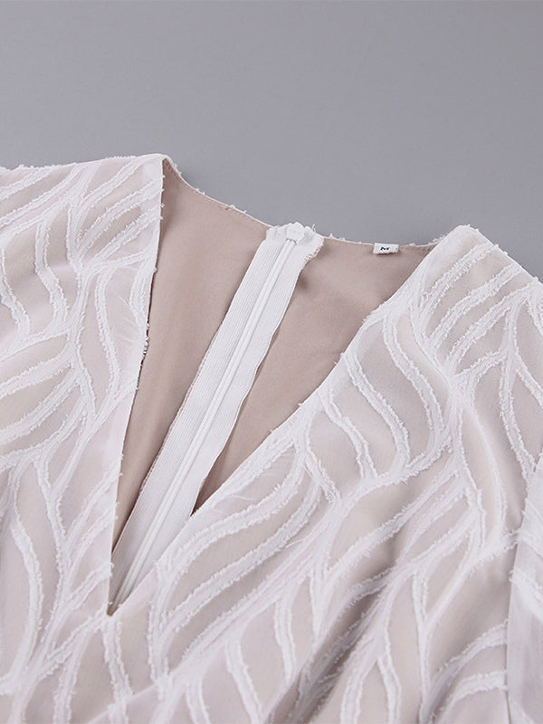 Jacquard Mini Dress With V-Neck And Long Sleeves For Summer 2026