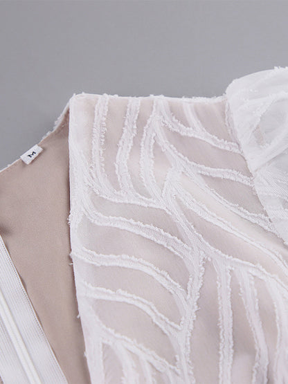 Jacquard Mini Dress With V-Neck And Long Sleeves For Summer 2026