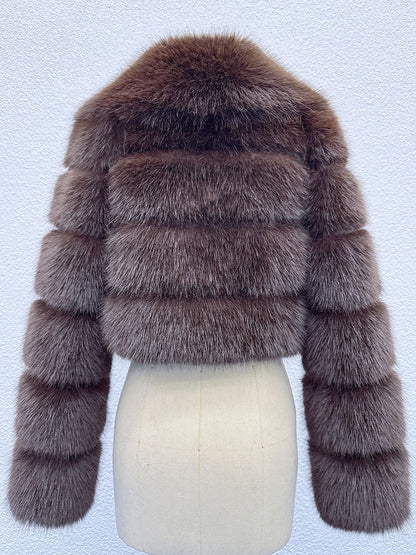 Faux Fur Crop Jacket With Layered Sleeves And Lapel Design For Winter 2026