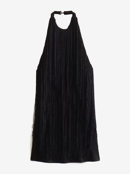 Tassel Fringe Mini Dress With Open Back And Halter Neckline For Party 2026