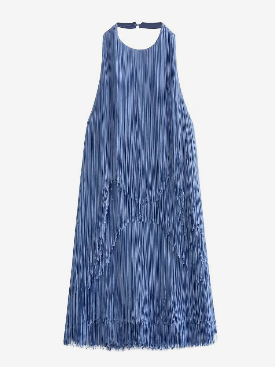 Tassel Fringe Mini Dress With Open Back And Halter Neckline For Party 2026