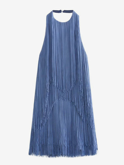 Tassel Fringe Mini Dress With Open Back And Halter Neckline For Party 2026