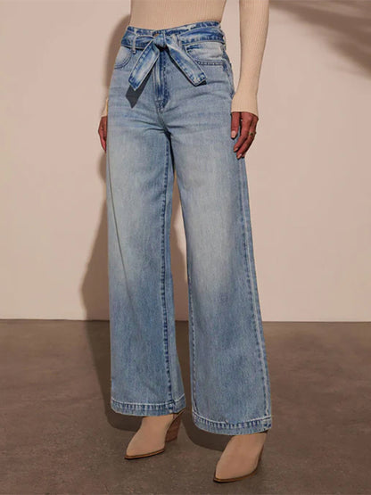 Wide Leg Jeans With Bow Belt In Blue For Autumn 2026