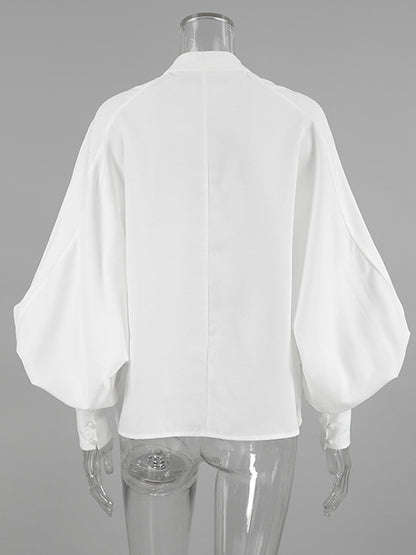 Vintage Puff Sleeve Blouse With Stand-Up Collar In Autumn For Women 2026