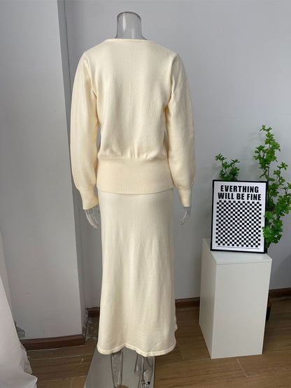 V-Neck Cardigan And Long Skirt Knit 2-Piece Co-ord Set For Women 2026