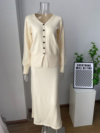 V-Neck Cardigan And Long Skirt Knit 2-Piece Co-ord Set For Women 2026