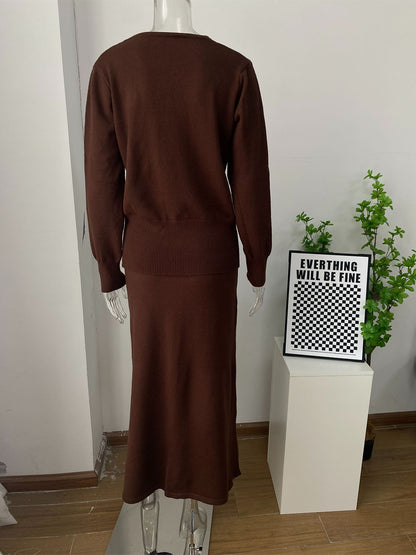 V-Neck Cardigan And Long Skirt Knit 2-Piece Co-ord Set For Women 2026
