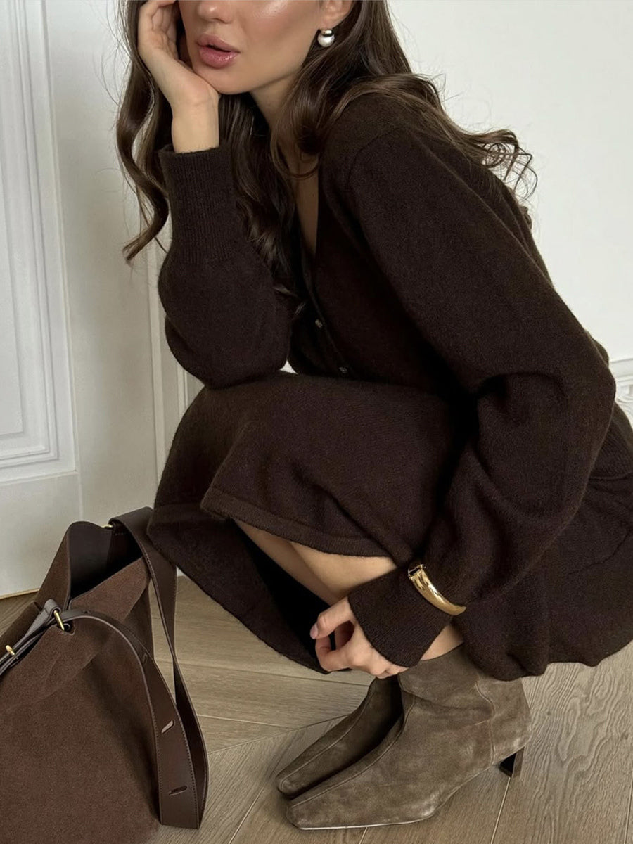 V-Neck Cardigan And Long Skirt Knit 2-Piece Co-ord Set For Women 2026