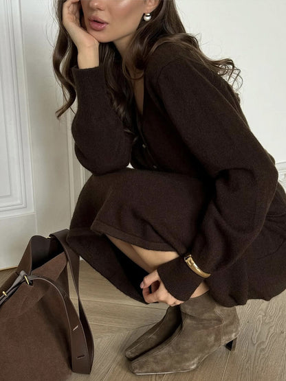 V-Neck Cardigan And Long Skirt Knit 2-Piece Co-ord Set For Women 2026