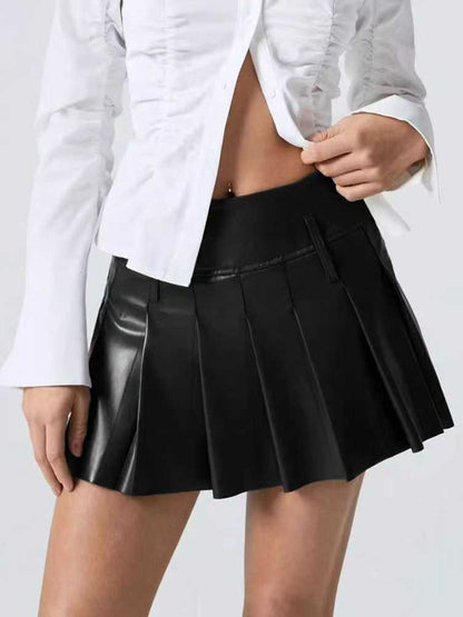 Faux Leather Pleated Mini Skirt For Women 2026