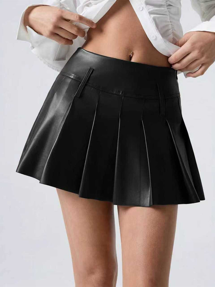 Faux Leather Pleated Mini Skirt For Women 2026