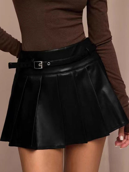 PU Leather Chic Short Pleated Skirt For Women 2026