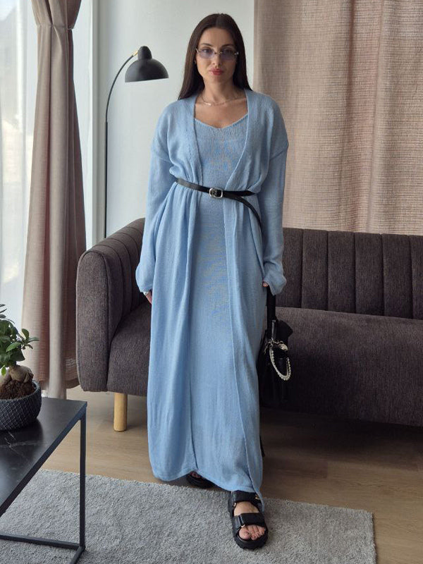 Knit 3-piece Co-ord Set Maxi Dress And Long Cardigan And Slip Dress For Women 2026