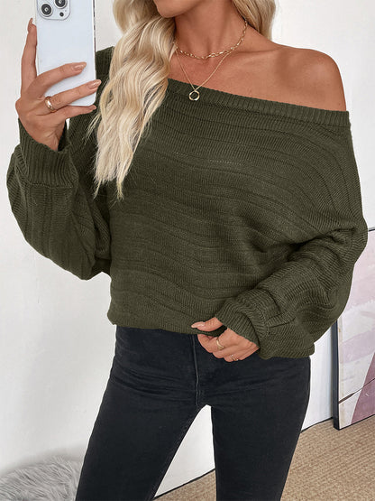 Off Shoulder Loose Fit Long Sleeve Knitted Sweater Top For Women 2026