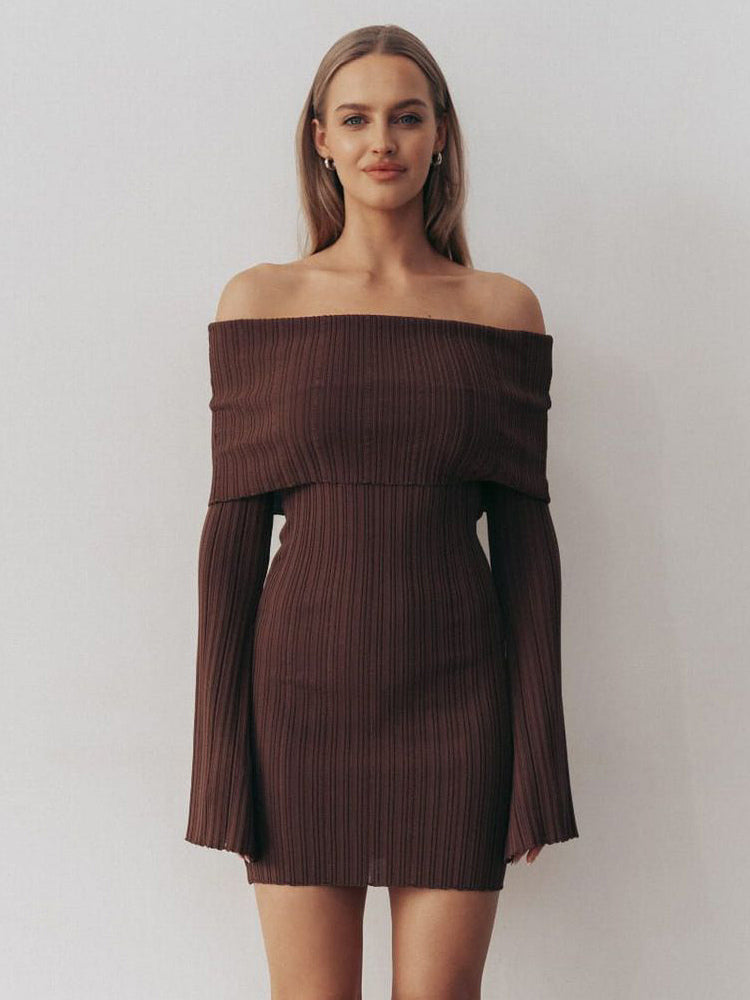 Ribbed Knit Off Shoulder Bodycon Mini Dress For Women 2026