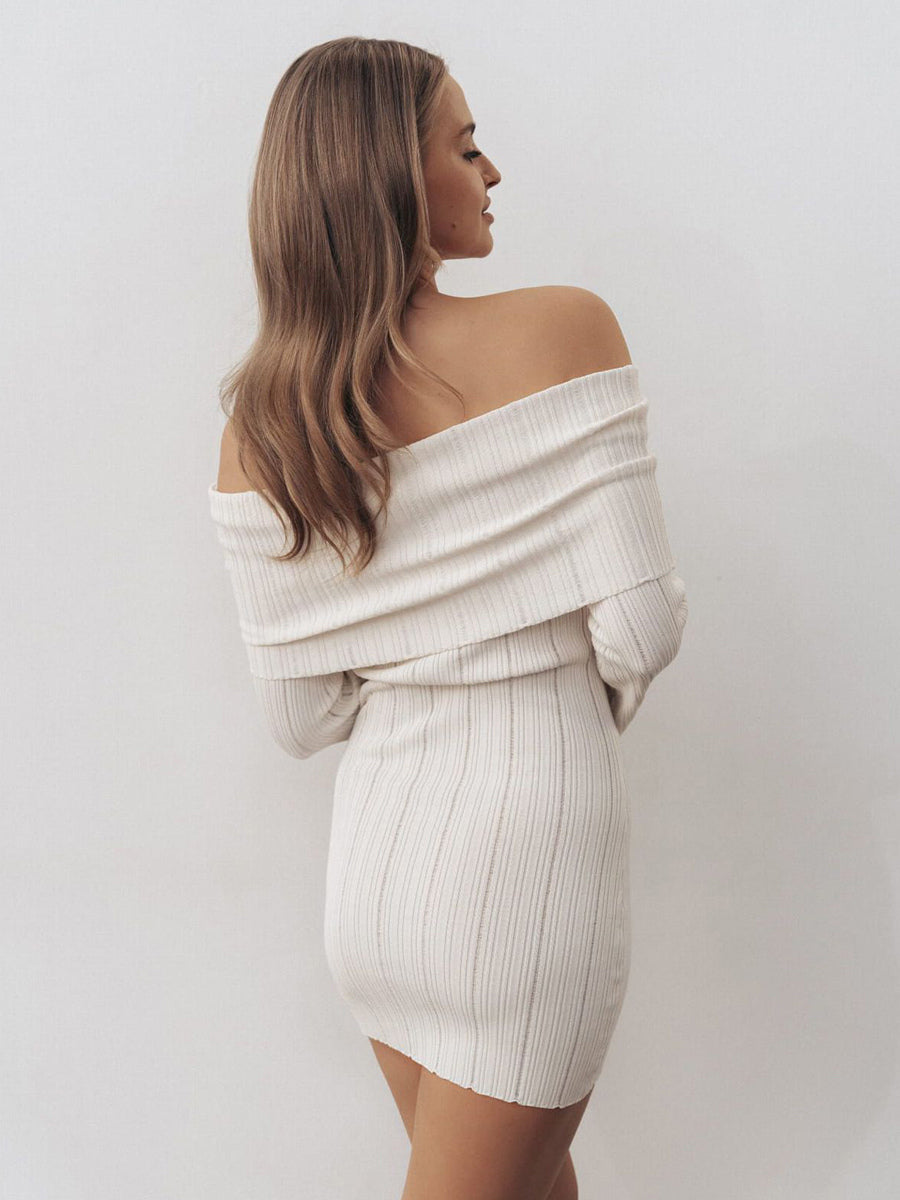 Ribbed Knit Off Shoulder Bodycon Mini Dress For Women 2026