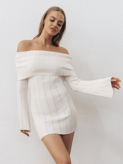 Ribbed Knit Off Shoulder Bodycon Mini Dress For Women 2026