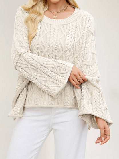 Oversized Cable Knit Drop Shoulder Sweater For Women 2026
