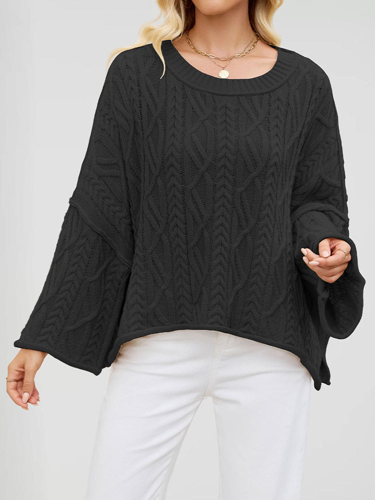 Oversized Cable Knit Drop Shoulder Sweater For Women 2026