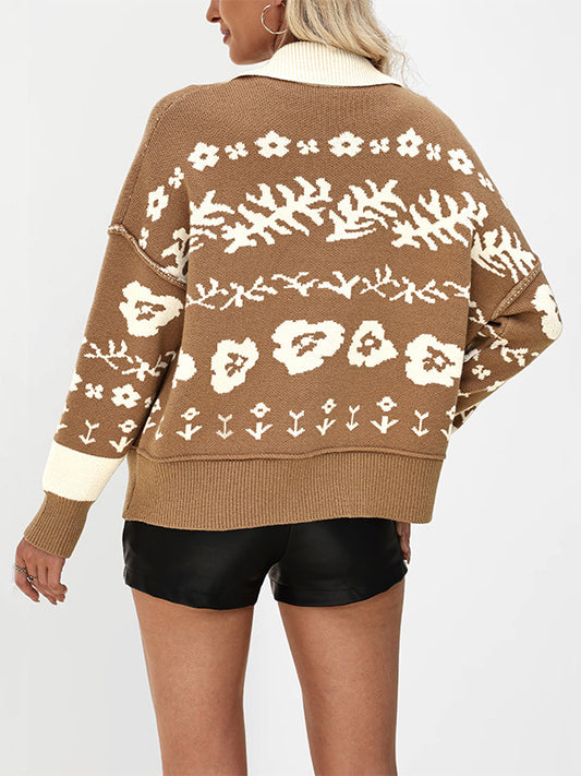 Vintage Fair Isle Knit Cardigan With Contrast Color Design For Women 2026