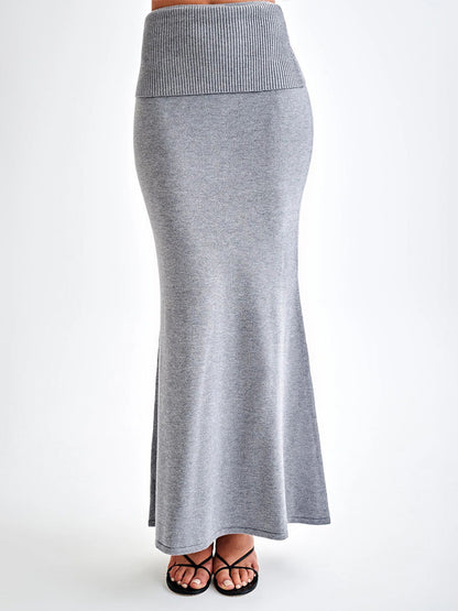 Ribbed Knit High Waist Bodycon Maxi Skirt For Women 2026