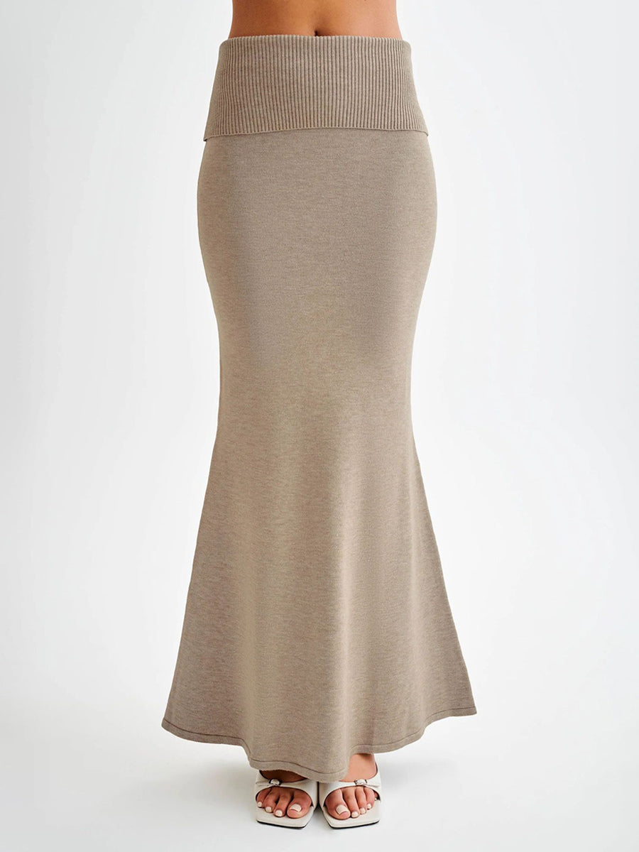 Ribbed Knit High Waist Bodycon Maxi Skirt For Women 2026