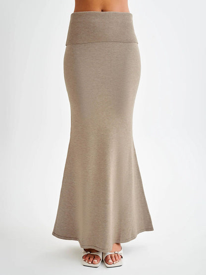 Ribbed Knit High Waist Bodycon Maxi Skirt For Women 2026