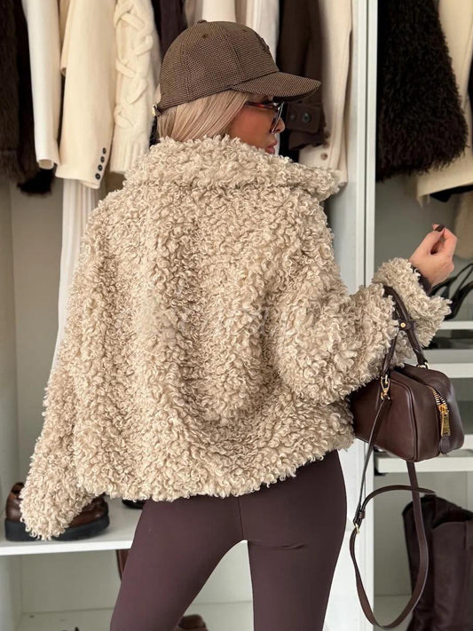 Teddy Fleece Jacket Curly Faux Fur Button Up Coat For Women 2026