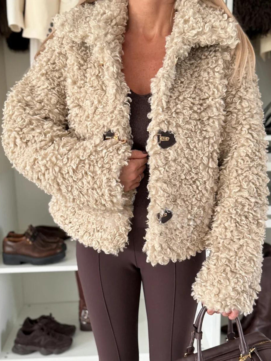 Teddy Fleece Jacket Curly Faux Fur Button Up Coat For Women 2026