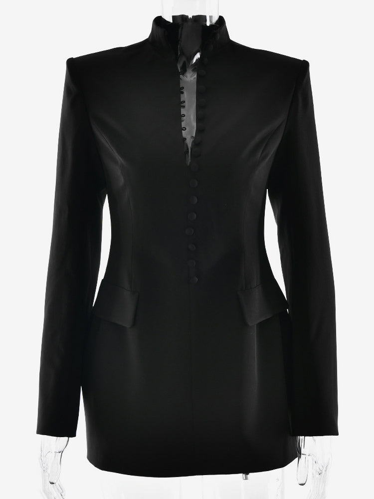 Modern Structured Button Up Slim Blazer Mini Dress For Women 2026