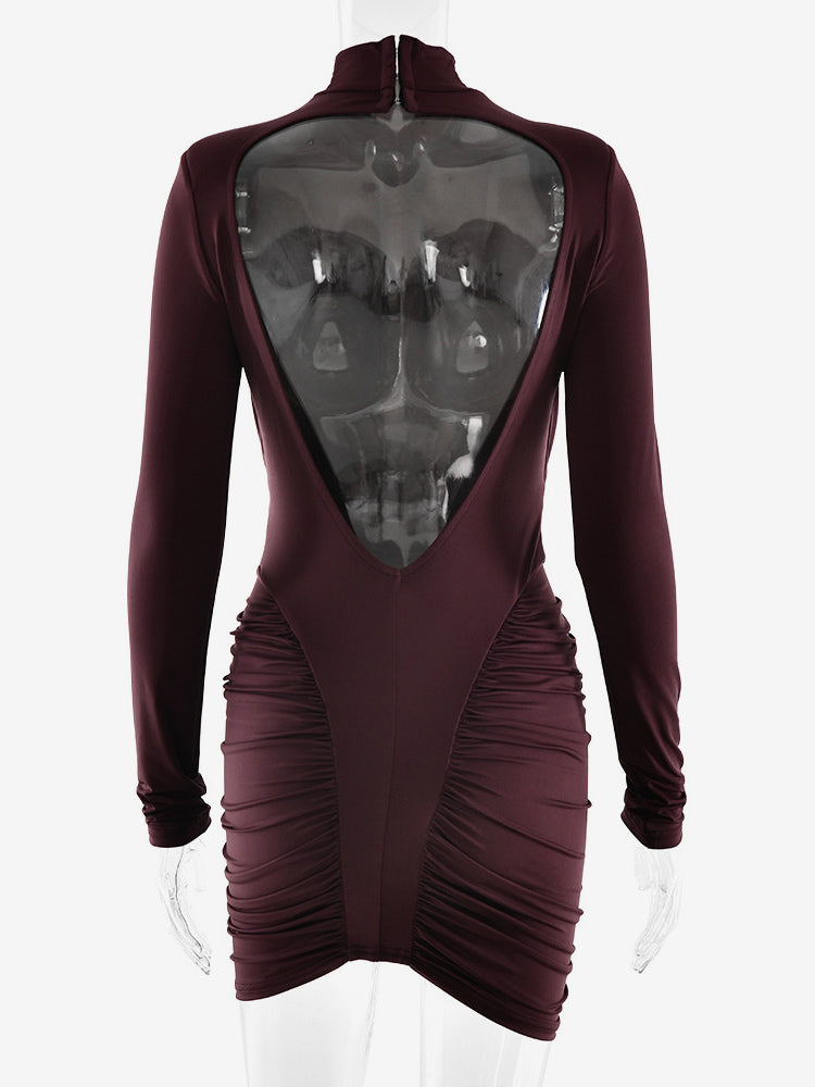 Modern High Neck Ruched Bodycon Backless Mini Dress For Women 2026