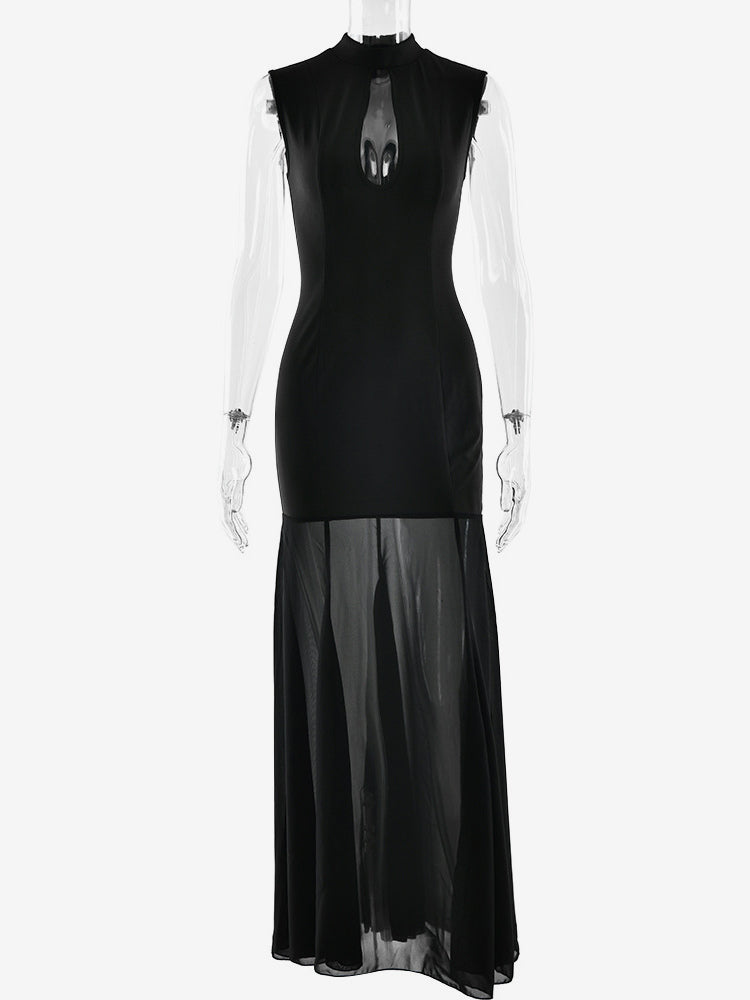 Elegant Keyhole Cutout High Neck Mermaid Maxi Dress For Women 2026