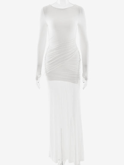 Backless Cutout Ruched Side Slit Sheer Maxi Evening Dress For Women 2026