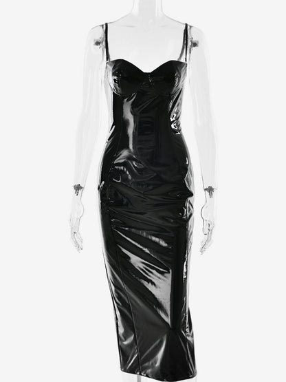 Sexy Eco-friendly Leather Bodycon Midi Dress For Women 2026