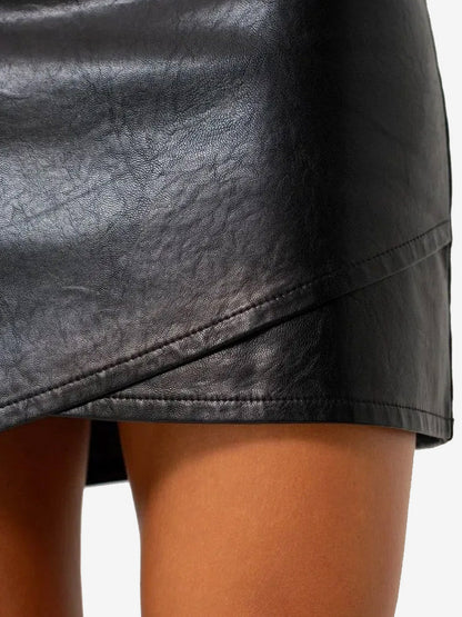 Asymmetric Wrap Hem High Waist Faux Leather Mini Skirt For Women 2026