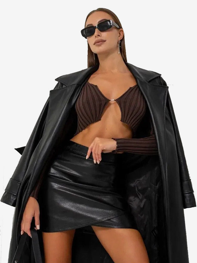 Asymmetric Wrap Hem High Waist Faux Leather Mini Skirt For Women 2026