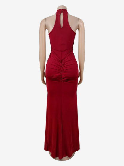 Sequin Halter Neck Ruched Waist High Slit Evening Long Dress For Women 2026