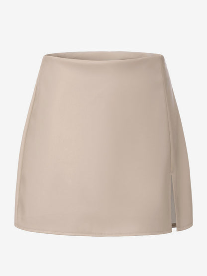 High Waist Faux Leather Side Slit Bodycon Mini Skirt For Women 2026