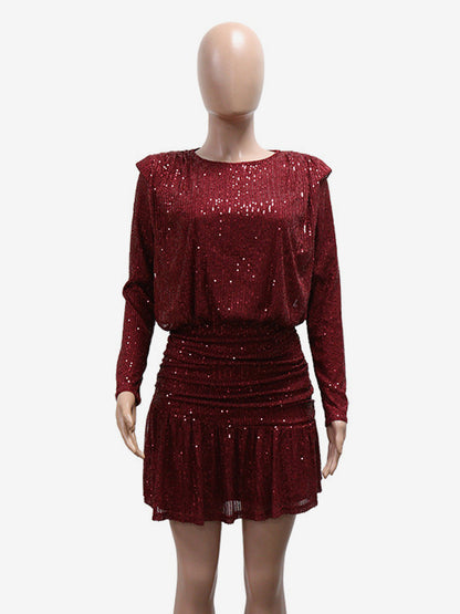 Long Sleeve Sequin Stripe Ruched Mini Party Dress For Women 2026