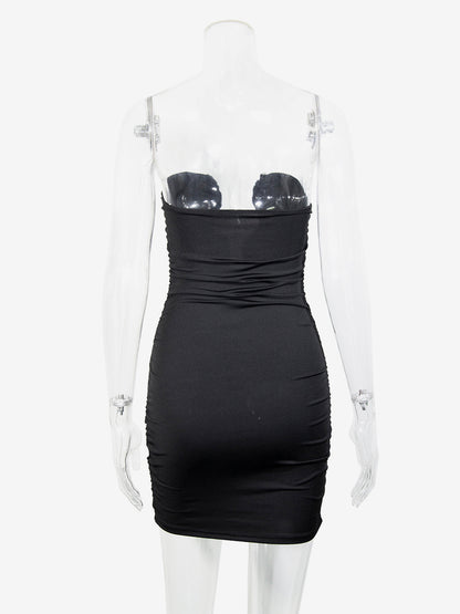 Deep V-neck Strapless Ruched Bodycon Sexy Mini Dress For Women 2026