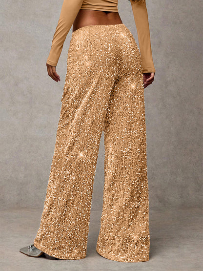 Sequin Drawstring Wide Leg Party Trousers For Women 2026