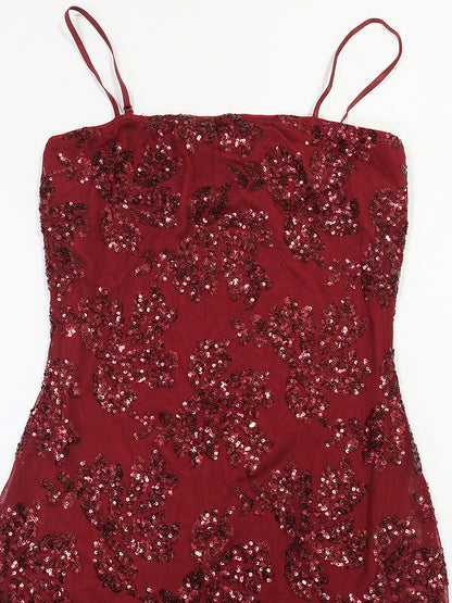 Sequin Floral Embroidery Sheer Hem Bodycon Maxi Dress For Women 2026