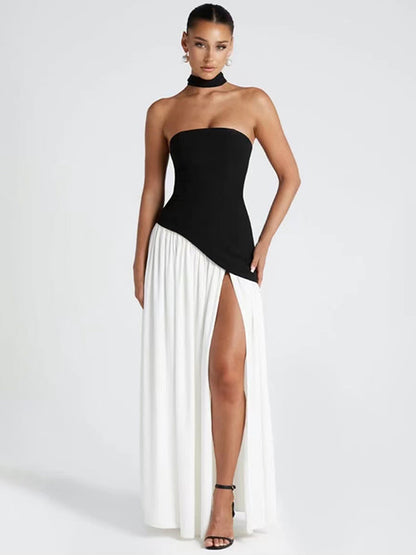 Asymmetric Design Strapless Maxi Party Dress With Scarf For Women 2026