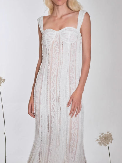 Sleeveless Lace Mermaid Maxi Dress With Bustier Detail For Women 2026