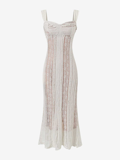 Sleeveless Lace Mermaid Maxi Dress With Bustier Detail For Women 2026