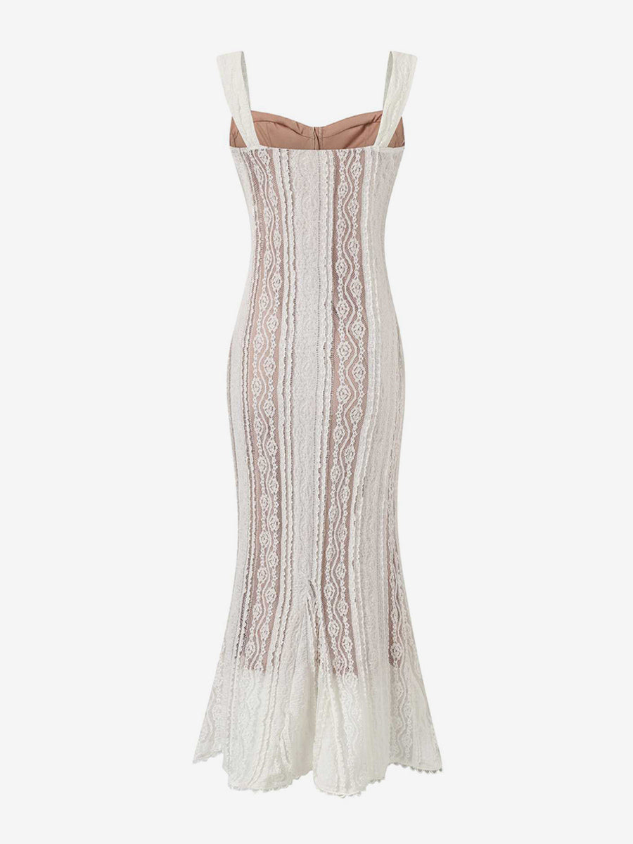 Sleeveless Lace Mermaid Maxi Dress With Bustier Detail For Women 2026